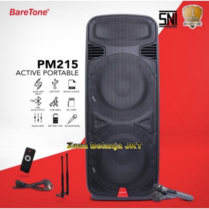 SPEAKER PORTABLE AKTIF WIRELESS MEETING BARETONE 15 INCH DOUBLE  PM215 BLUETOOTH ORIGINAL