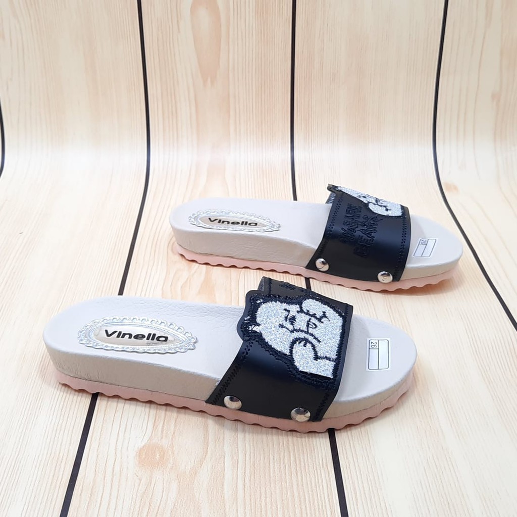 Sendal Anak Perempuan Usia 3 4 5 6 7 Tahun Slop BEAR HITAM SIze 26-35 - Sandal Anak Cewek FlipFlop Anti Licin SALE