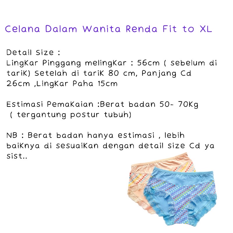 Cd Celana Dalam Wanita Dewasa Renda Fit to XL Underwear Wanita Undies Wanita Sempak Kancut Murah