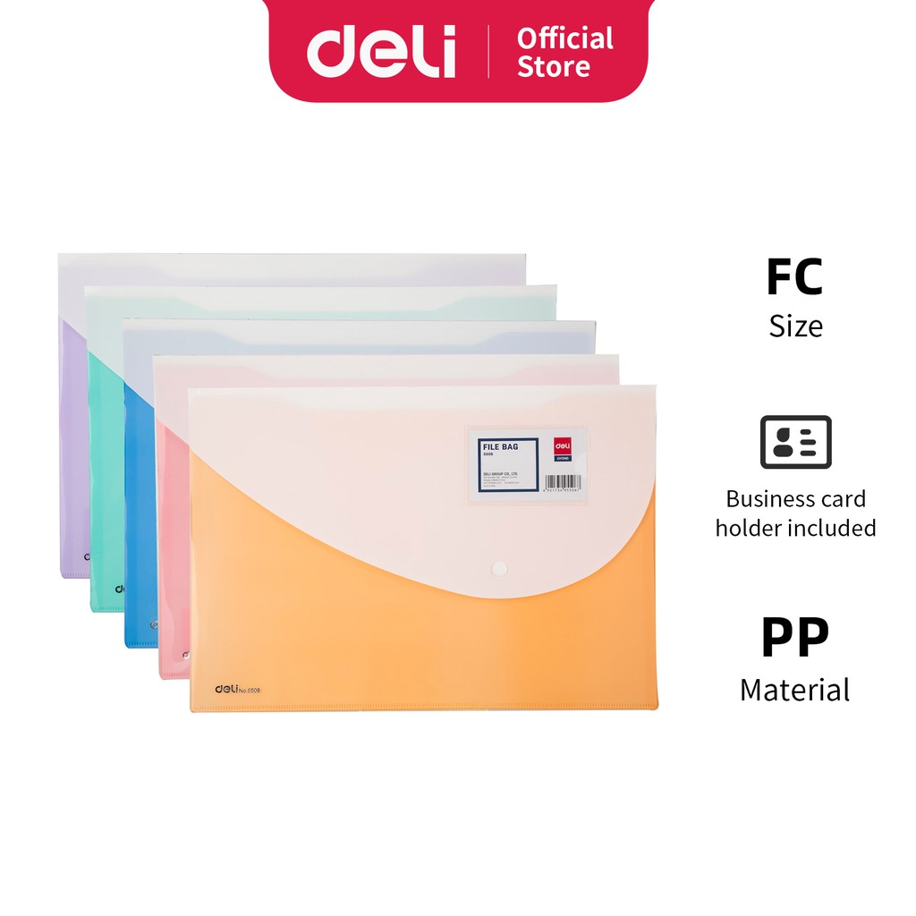 

Deli File Bag Tempat file Sistem pembuka & penutup yang mudah warna cerah E5506