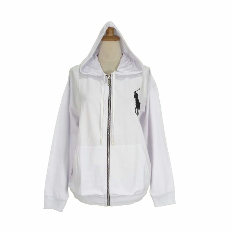 Jaket Unisex Pria Wanita POLO ORIGINAL COUNTRY Katun Hoodie Putih Hitam Resleting Kantong