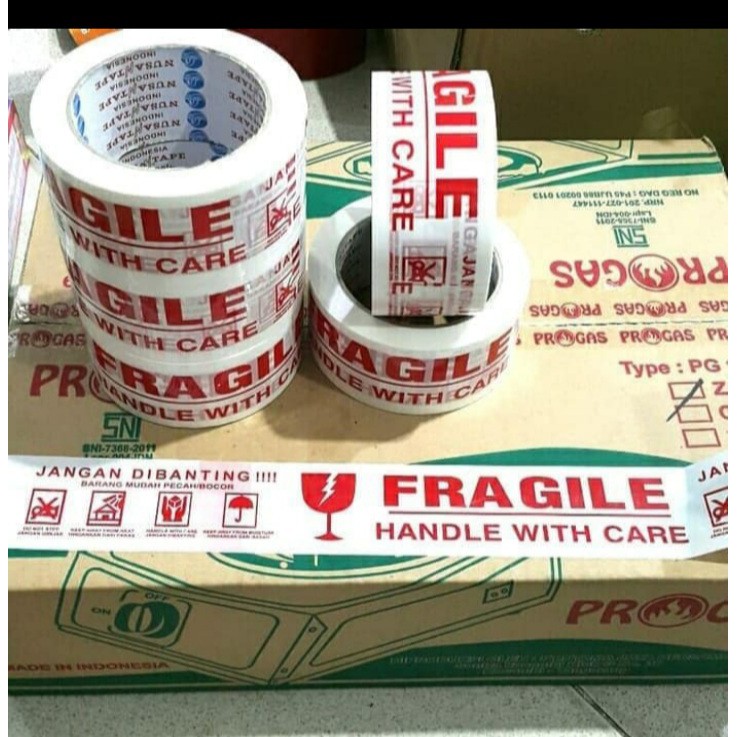 SUPER MURAH !! LAKBAN FRAGILE MERAH SUPER SALE 2 INCH 48 MM 50Y GROSIR