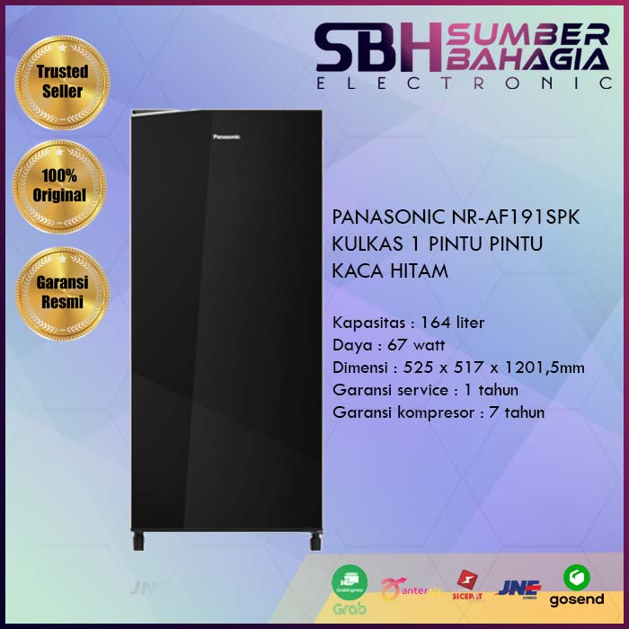 PANASONIC NR-AF191SPK KULKAS 1 PINTU PINTU KACA HITAM (NEW) (KHUSUS BANDUNG)