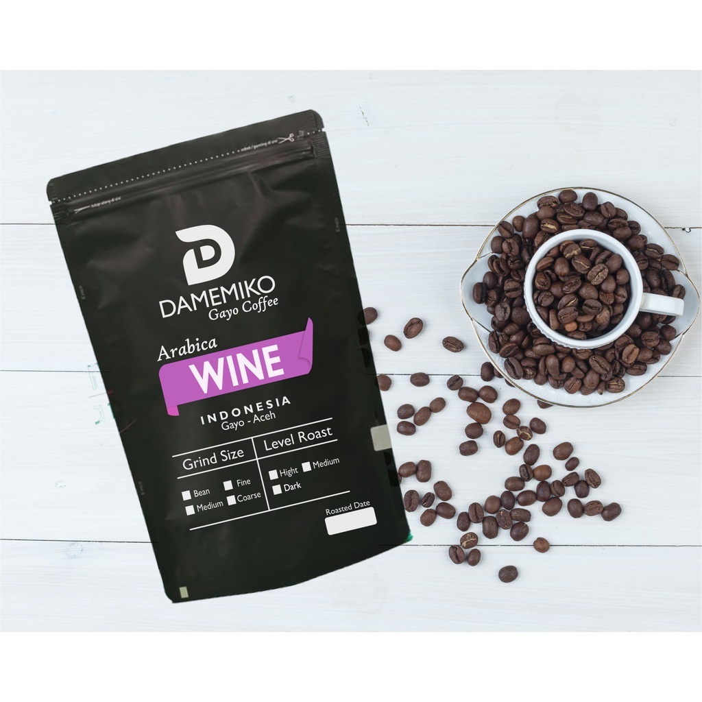 

Kopi Wine Arabika Gayo Aceh 100g - Biji/Bubuk - DAMEMIKO Coffee