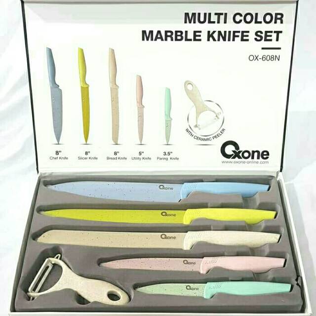 Pisau Dapur Set 6pcs Ox608N Oxone Marble Coating Knife Stainless Peeling OX 608N