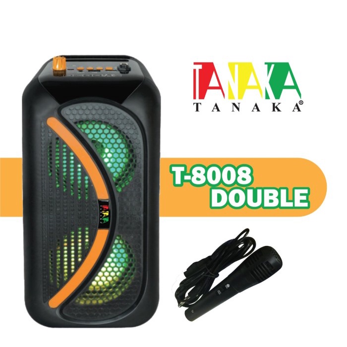 Speaker Tanaka T-8OO8 model new double speaker free 1 mic dilengkapi lampu led