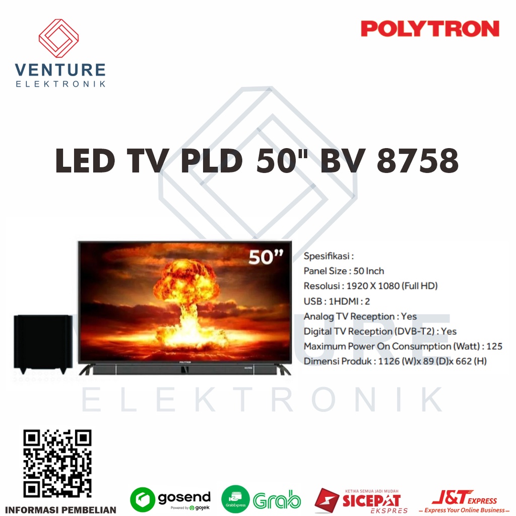 POLYTRON PLD 50BV8758 Cinemax Soundbar Led Tv 50 inch Digital Full Hd
