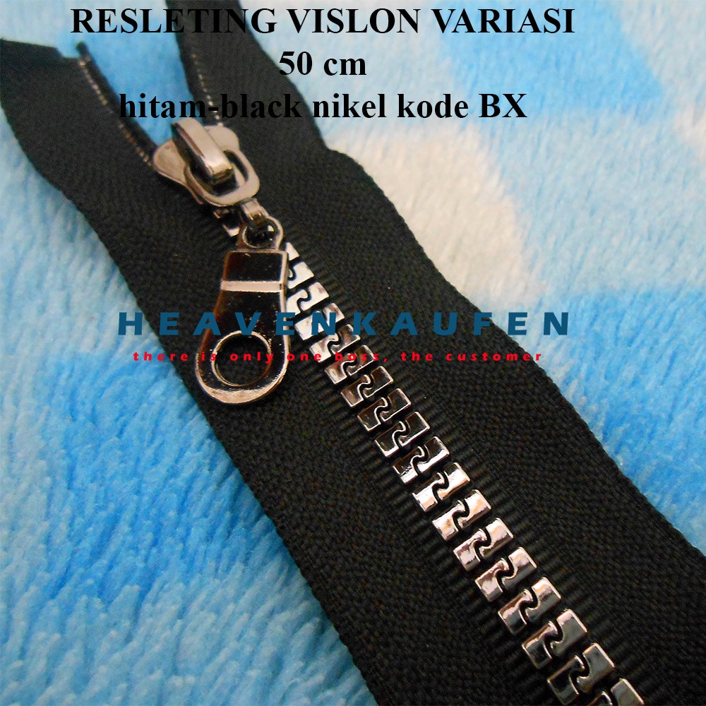 Resleting Zipper Busana 50 cm Hitam - Black Nikel Vislon Variasi Kode BX