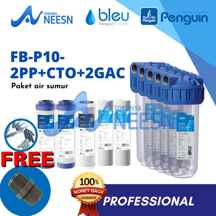 Paket Filter Air sumur/tandon/toren penguin FB 10&quot; 2PP+ CTO +2 GAC PRO