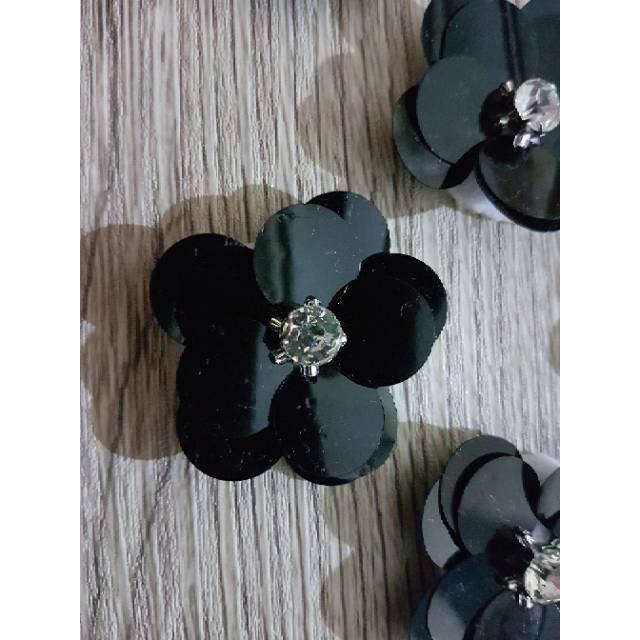 Bunga sequin payet hitam kristal 2 layer