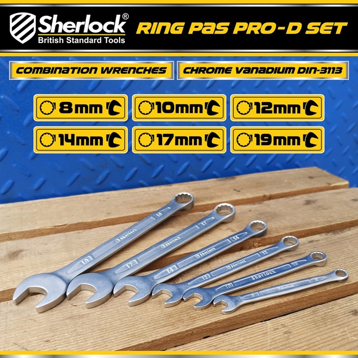 Kunci Ring Pas Set (6 pcs) Sherlock PRO-D 8mm -19 mm Chrume Vanadium DIN-3113