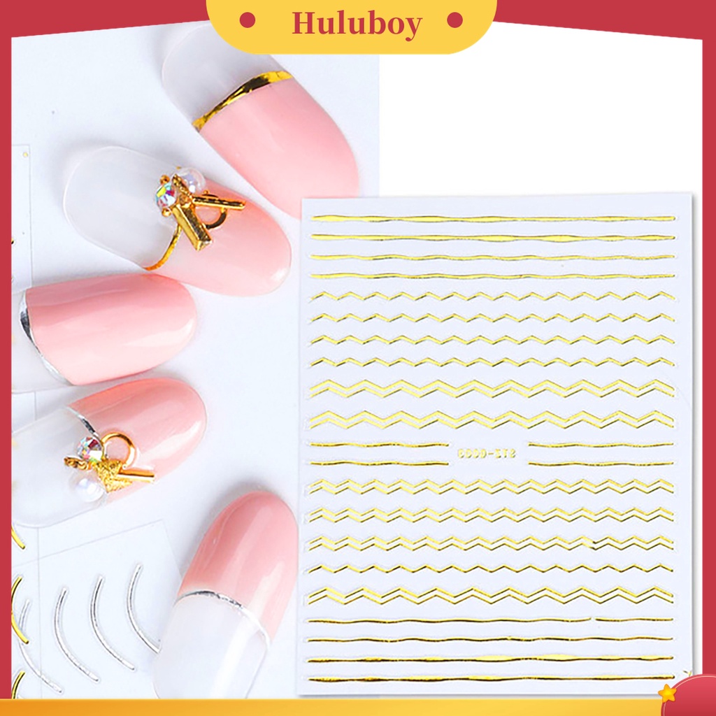 Huluboy Huluboy♡ Stiker Nail Art Bentuk Geometri Warna Emas Bahan PET Tahan Lama Untuk Salon