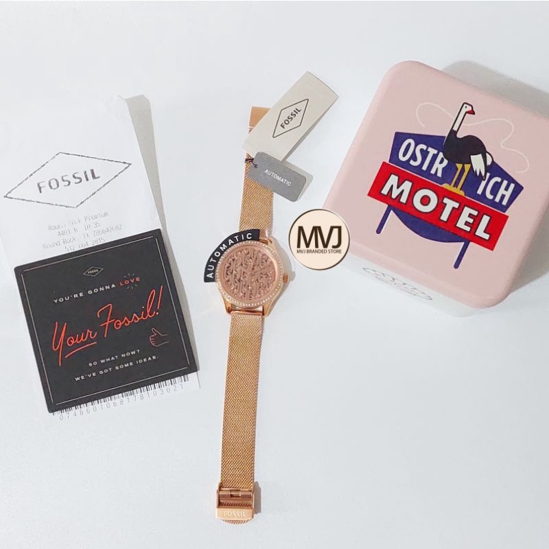 FOSSIL Rye Automatic Rose Gold-Tone Stainless Steel Mesh Watch (BQ3713)