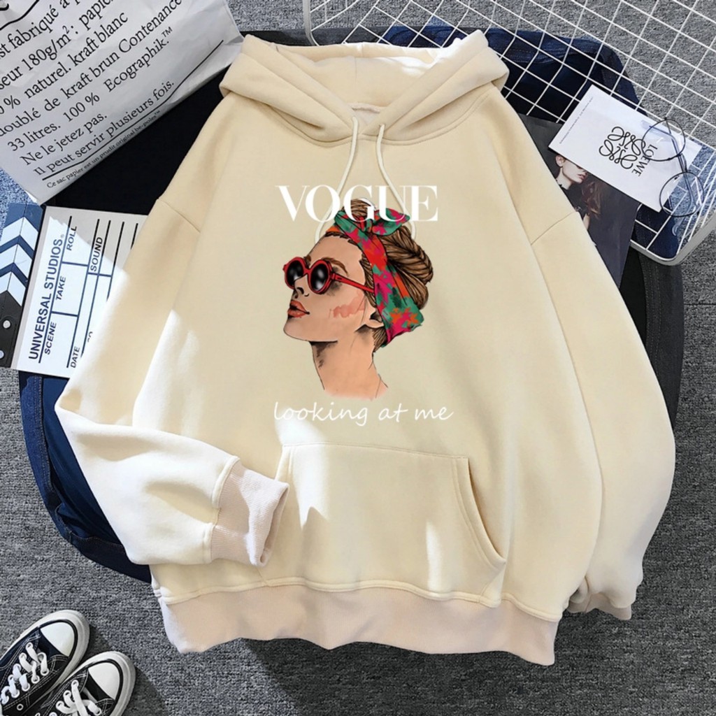 Hoodie Wanita Gambar Vogue Oversize Korean Style Sweater Murah Tebal Xxl Kekinian Lilac Bisa Cod