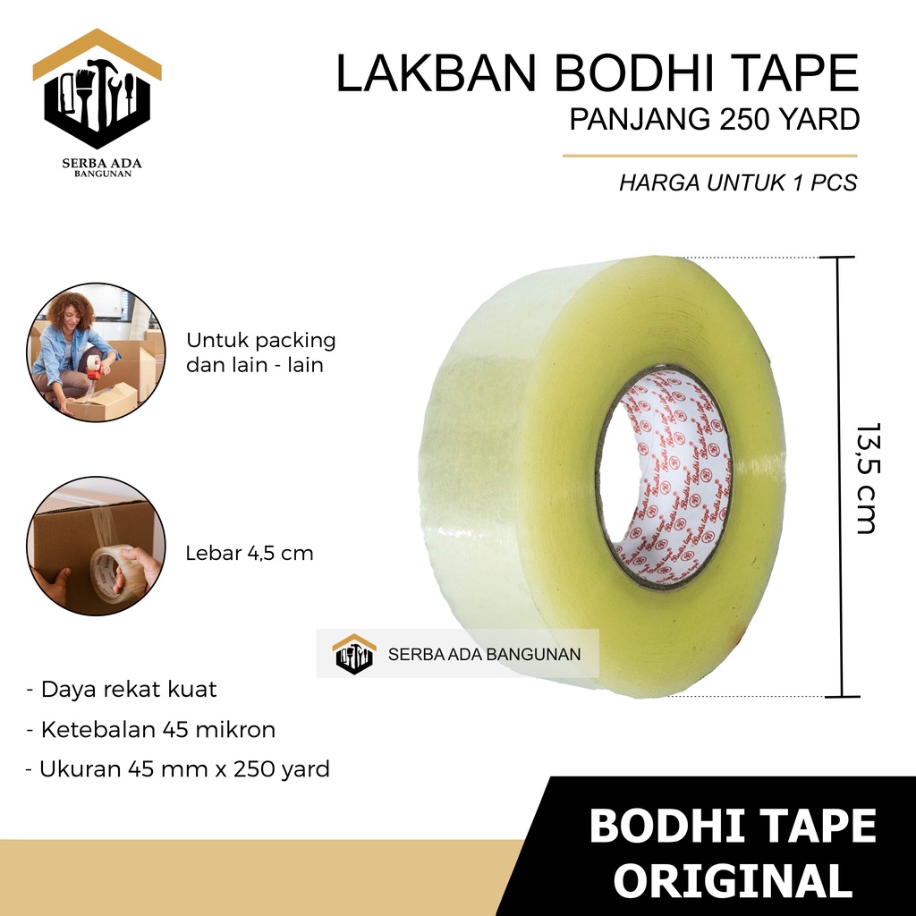 LAKBAN BENING BODHI TAPE ORIGINAL 2INCH X 350 YARD - 2 INCH X 250 YARD (45 MM) TEBAL KUAT ASLI 100%