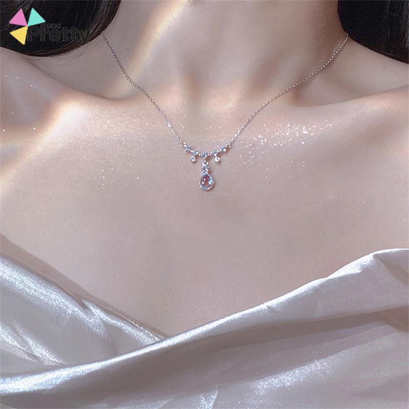 Kalung Fashion Wanita All-match Niche Design Light Luxury Moonstone Water Drop Necklace - PD