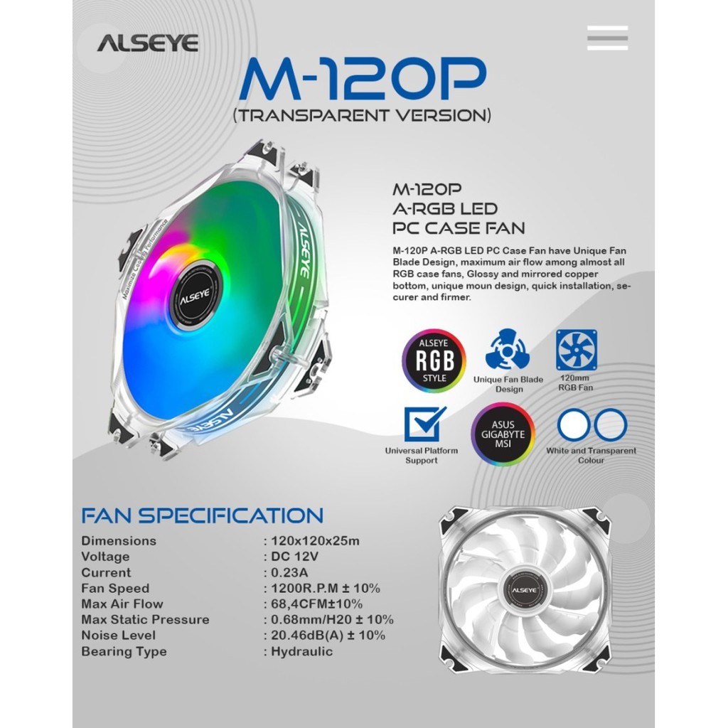 Alseye Fan Casing 12CM MAX M120-P Transparan ARGB Fan Case RGB