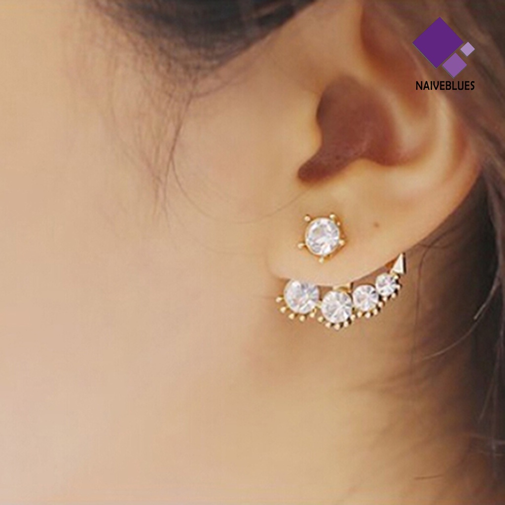 Anting Stud Mutiara Berlian Imitasi Asimetris Untuk Wanita