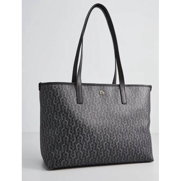 Aigner ILONA Shopper Tote Bag Fango Signature black