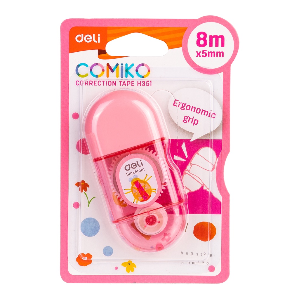 HAPPY TIME DELI TIP EX TIPEX COMIKO CORRECTION TAPE 8m x 5mm TIPE EX ALAT TULIS SEKOLAH KANTOR EH351