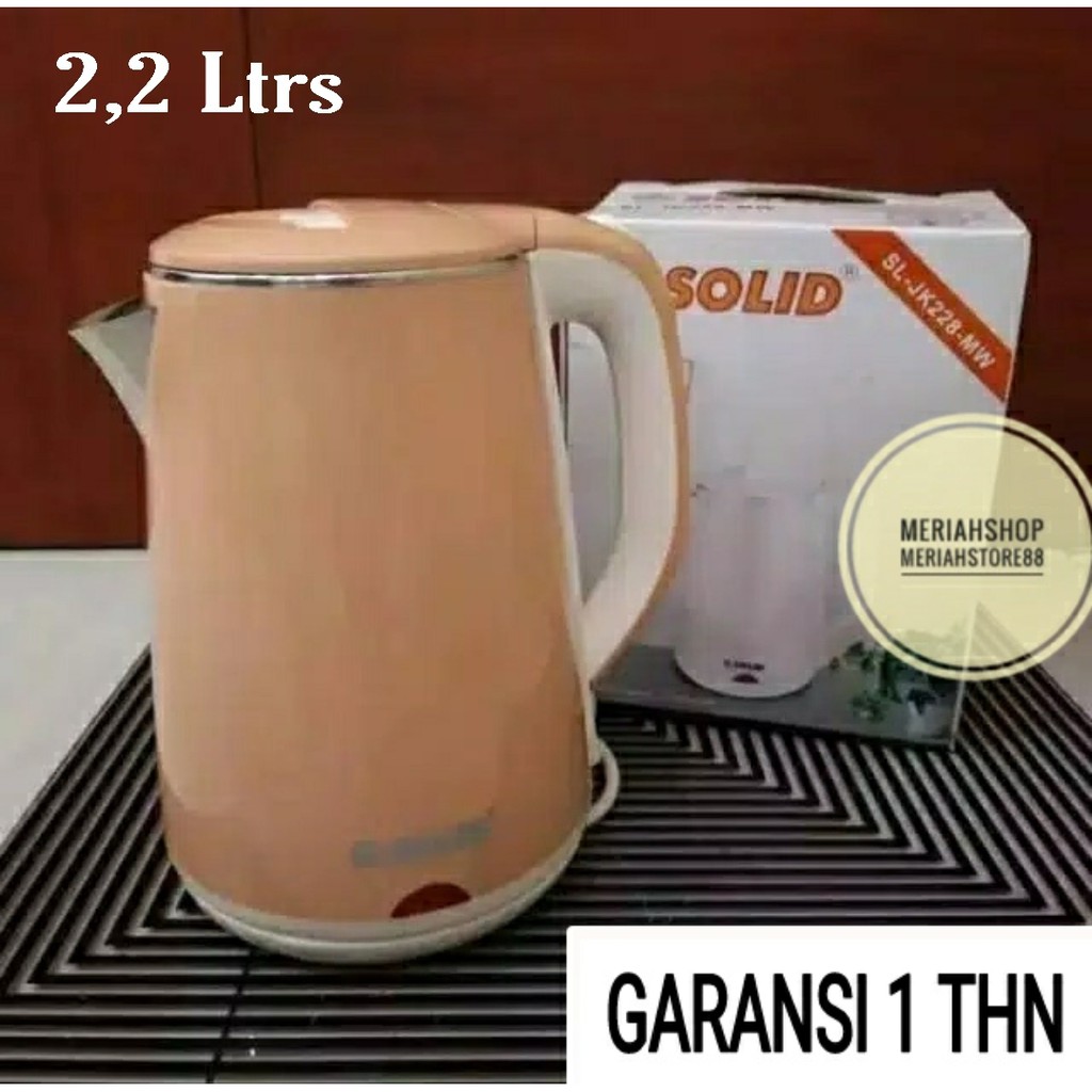 Garansi Solid Teko Listrik 2,2ltr Ketel Kettle Ceret Elektrik Otomatis OFF 2,2 Liter