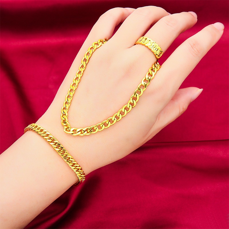 Set Perhiasan Gelang Kalung Cincin 24K Gaya Bangkok Untuk Pria