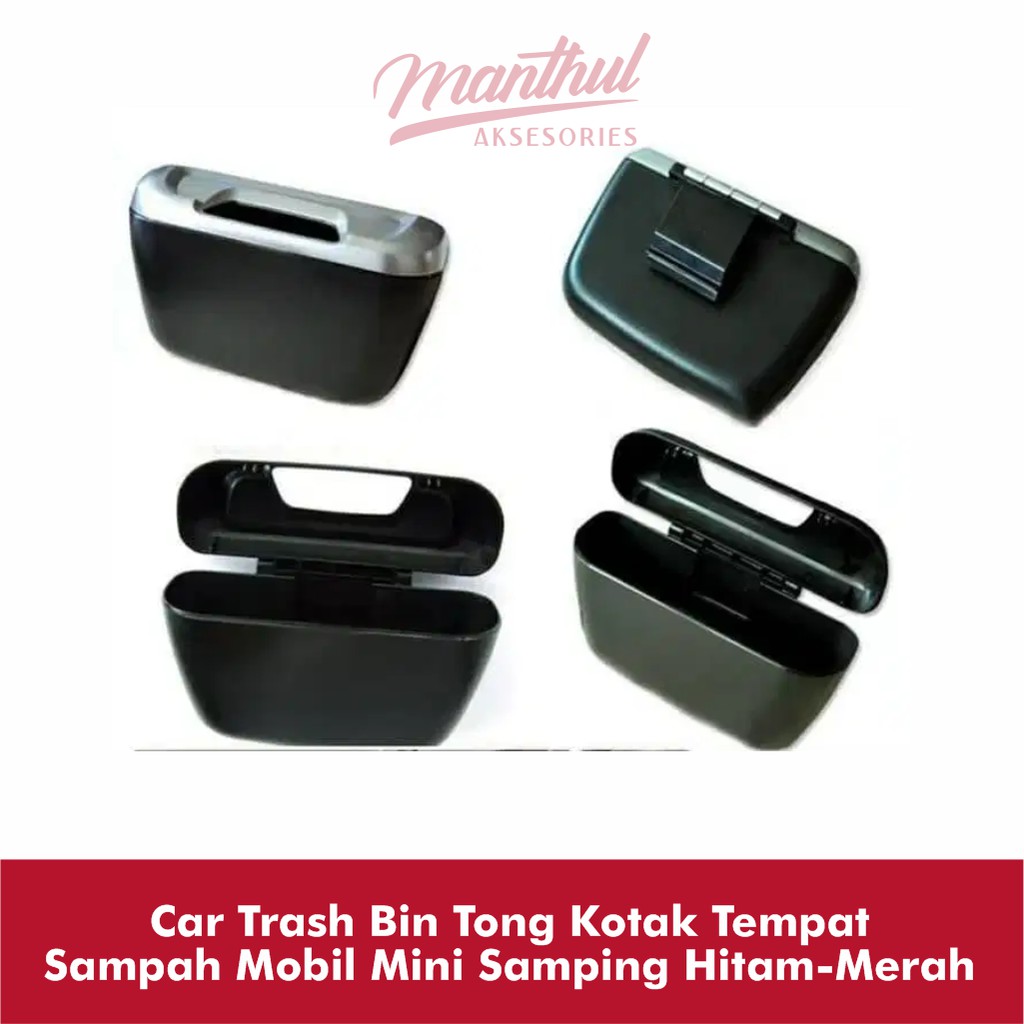 CAR TRASH BIN TONG KOTAK TEMPAT SAMPAH MOBIL MINI SAMPING HITAM -Merah