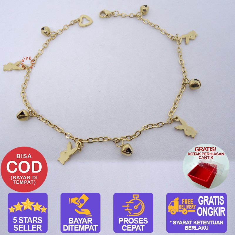 Lovelybutik  Gelang Kaki Titanium Anti Karat Rabbit Lonceng Gelang kaki Warna BONUS KOTAK PERHIASAN