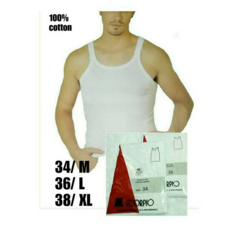 Scorpio kaos singlet pria dewasa original katun rajut putih polos