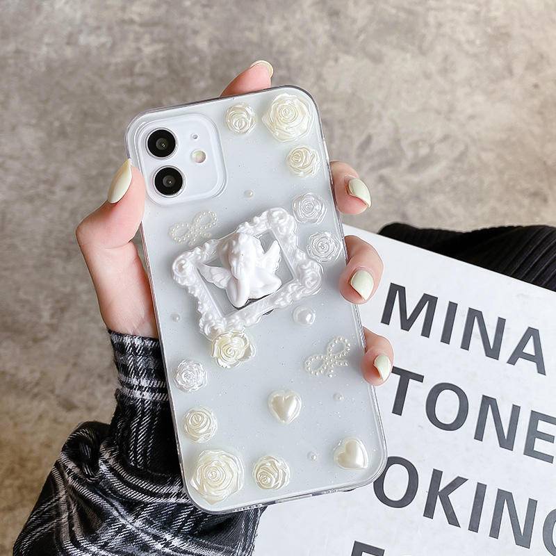 Case Desain Bunga Malaikat 3D Untuk iPhone 13 12 11 Pro MAX Mini X XS MAX XR SE 2022 2020 7 8 Plus