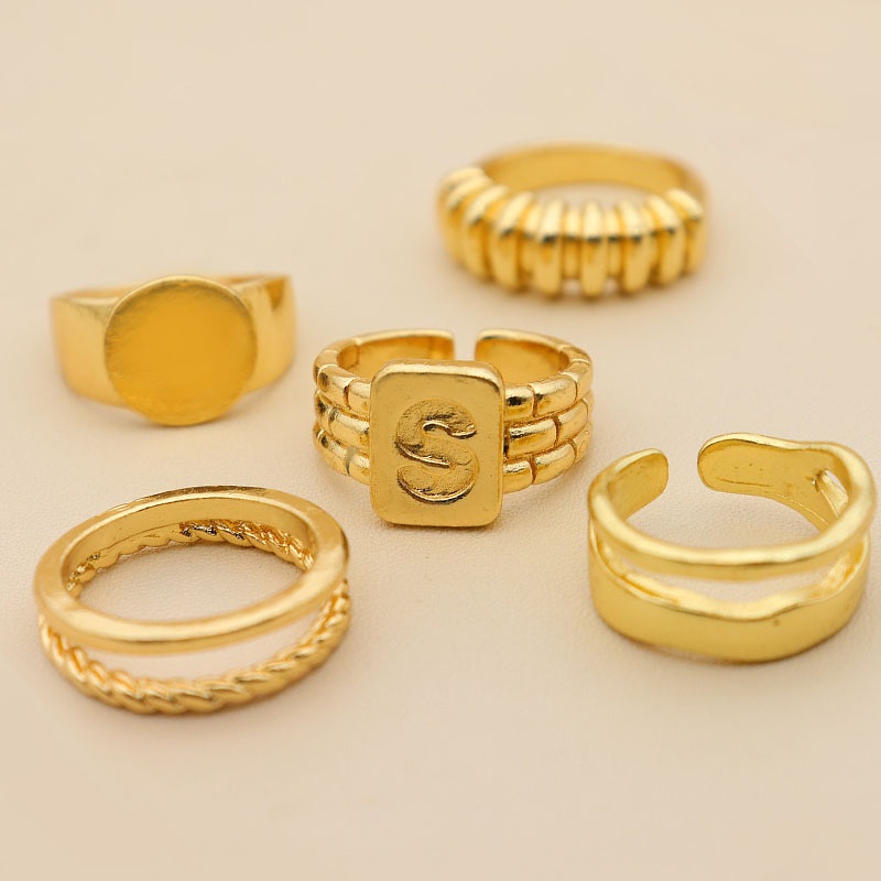 5pcs / Set Cincin Knuckle Desain Huruf S Gaya Klasik Untuk Hadiah Ulang Tahun