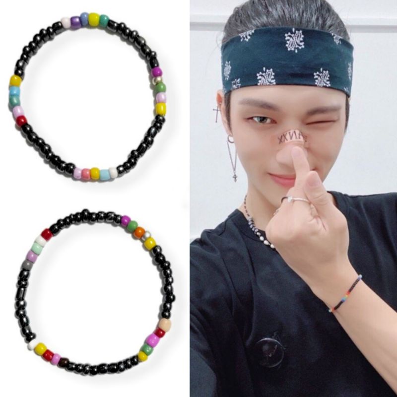 Gelang Beads Kpop Rainbow Black ala Wooyoung Korea Idol Bracelet Korean