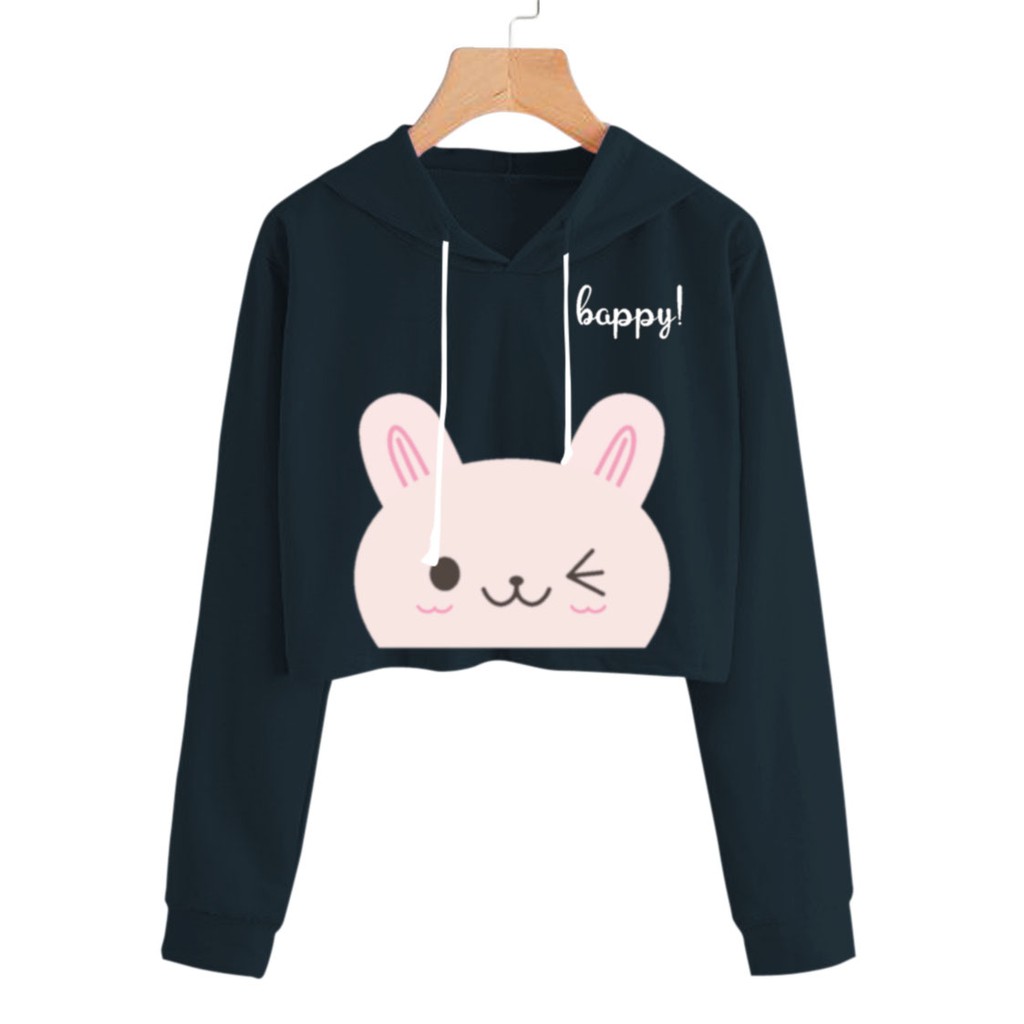 Bess - Sweater Hoodie Crop Murah / Sweater Hoodie Crop HAPPY CAT