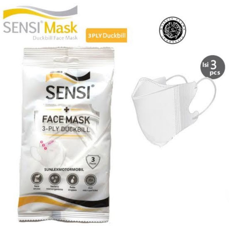 Sensi Duckbill Mask 3ply Sachet isi 3pcs - Sensi Masker Medis 3ply Saset - Masker Sensi Sachetan