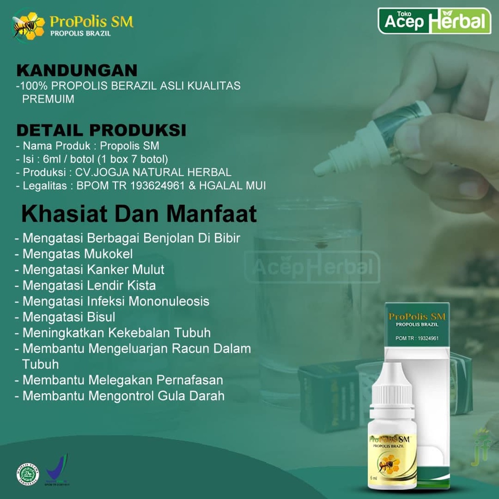 Obat Benjolan Di Bibir Mulut, Sakit dan Nyeri, Gusi Bengkak/Berdarah, Bau Mulut, Abses, Sariawan, Mulut Kering, Bibir Pecah Pecah, Kanker Lidah, Infeksi Jamur, Sakit Saat Menelan, Amandel, Kista, Herpes Oral - PROPOLIS SM BRAZILIAN 100% ORIGINAL BPOM