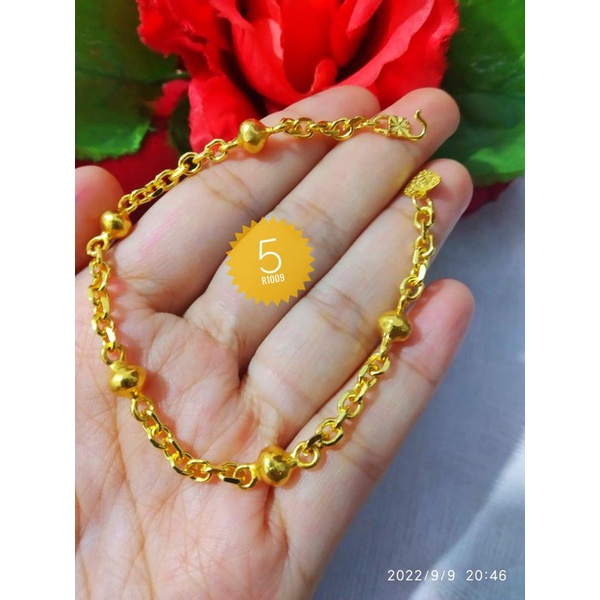 TERMURAH  GELANG BOLA RANTAI LAPIS KRISTAL 24K + LAPIS EMAS 24K