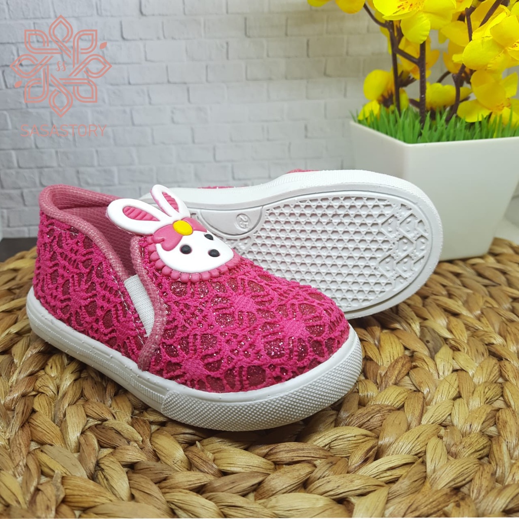 Sasastory Sepatu Pesta Slip On Brokat Anak Perempuan Usia 1 2 3 4 5 6 Tahun Pink Fanta CA25