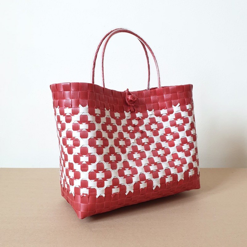 RJ8 Marla Bag (merah) [L067] - Tas Anyaman Plastik Merah, Tas Hampers Imlek, Tas Parcel Natal, Tas