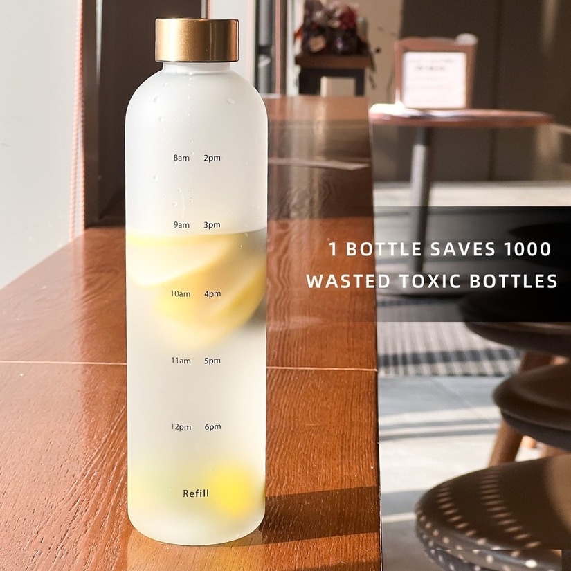 Botol Air Minum Portable Bahan Plastik Kapasitas 1000ml Dengan Skala Waktu Untuk Fitness