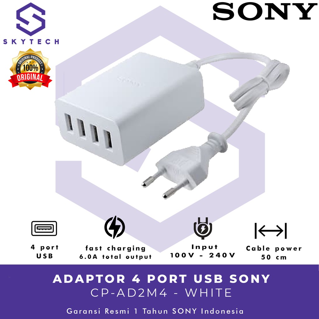 ADAPTOR CHARGER 4 USB SONY CP AD2M4 WHITE ORIGINAL GARANSI RESMI