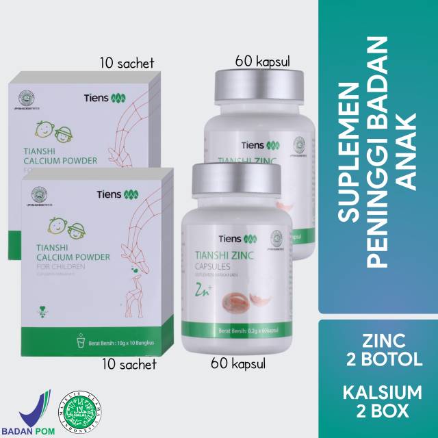 Tiens Peninggi Badan AnakHerbal / Usia 13 Tahun Kebawah [2 Kalsium Anak+ 2 Zinc ]
