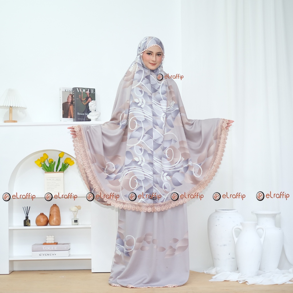 Elraffip-Mukena Dewasa 2 in 1 Satin Motif Premium Lasercut