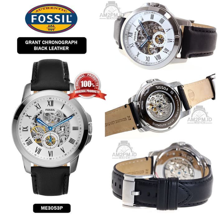 Suplier Jam Tangan Fossil Grant Automatic Black Leather ME3053 Ori