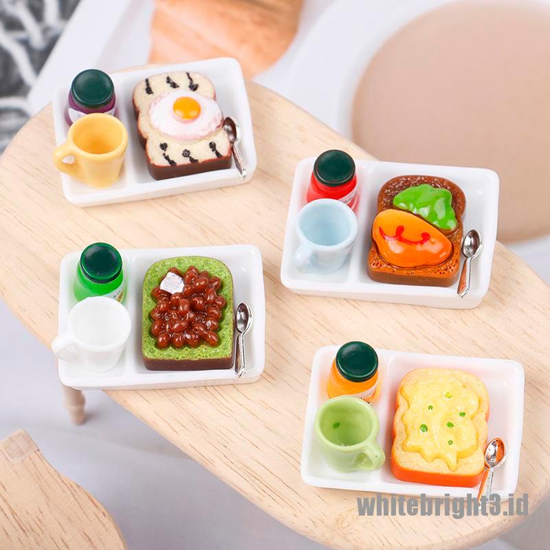 (white3) Mainan Miniatur Toast Selai / Roti / Piring / Cangkir / Sendok Untuk Dekorasi Dapur Rumah Boneka