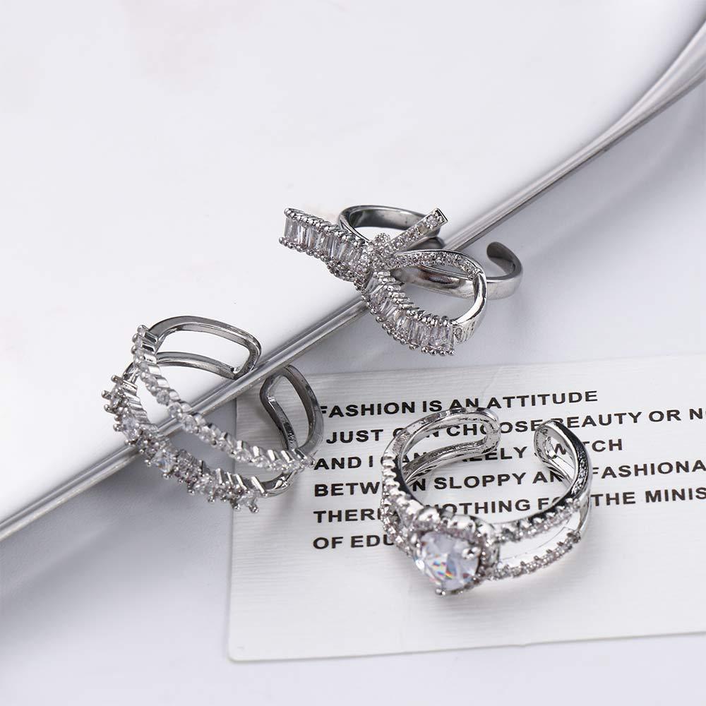 Agustinina Zirkon Jari Cincin Geometris Dapat Disesuaikan Hadiah Teman Mutiara Hati Berlian Peach Hati Berlian Imitasi Gaya Korea Terbuka Rings