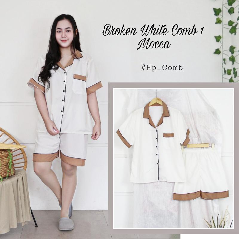 IZANY Piyama Dewasa Hotpant Combina Allsize / HP  Combina Saten Apple LD 100-BROKEN WHITE C 1 028