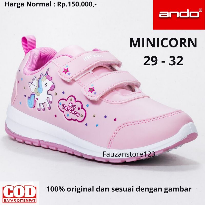 SEPATU ANAK PEREMPUAN ANDO MINICORN MIAW MERMAID PEREKAT KARAKTER KUDA PONI KUCING SEKOLAH PAUD TK SD ORIGINAL