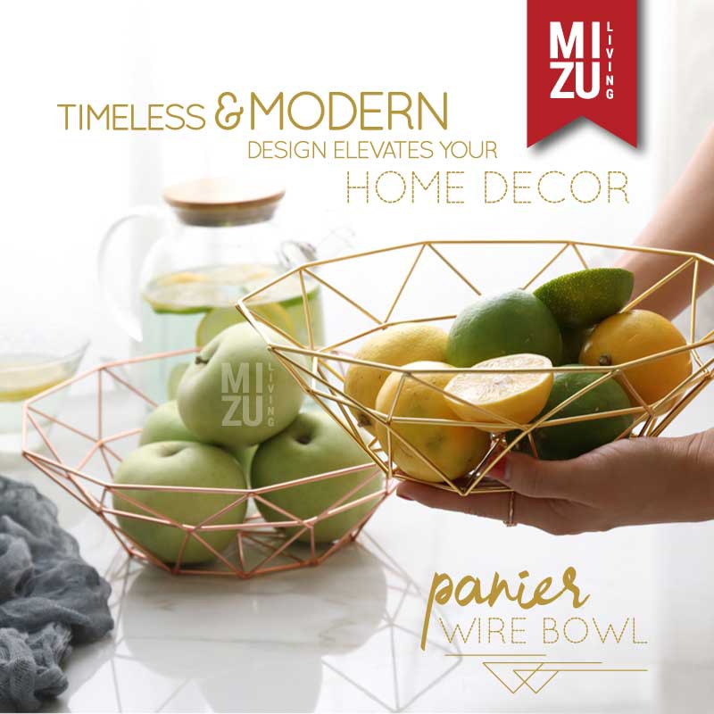 PANIER Wire Bowl Fruit Container Gold Baskom Buah Serbaguna Keranjang Dekorasi Kawat Bakul Jala Emas