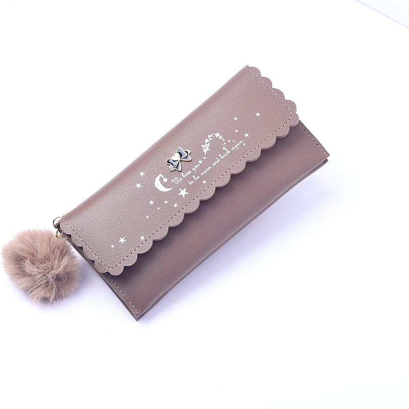 ♥TMALL88♥ Dompet Lipat Panjang Wanita / Women Wallet / Dompet Tipis / FREE POM POM