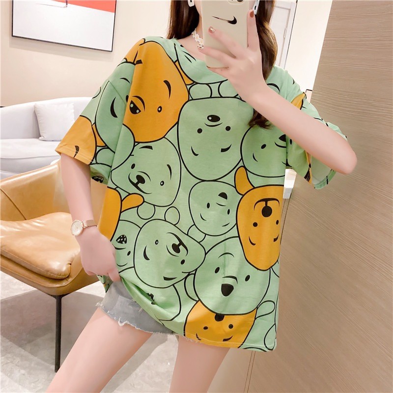 Kaos Oversize Import Motif Pooh | KI129 | Oversized Tee Lucu Fashion Wanita